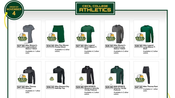 Cecil College Athletics Store Now Open for a Limited Time, Order By Nov. 4